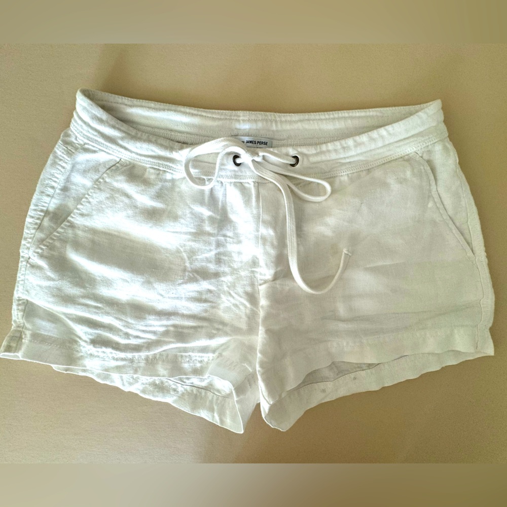 James Perse white linen blend drawstring shorts size 2
